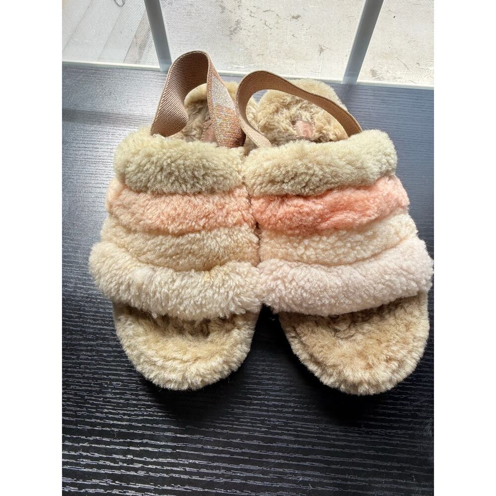 UGG Fluff Yeah Slingback Slippers Sherpa Platform Slide Cream Peach Pink Size 8
